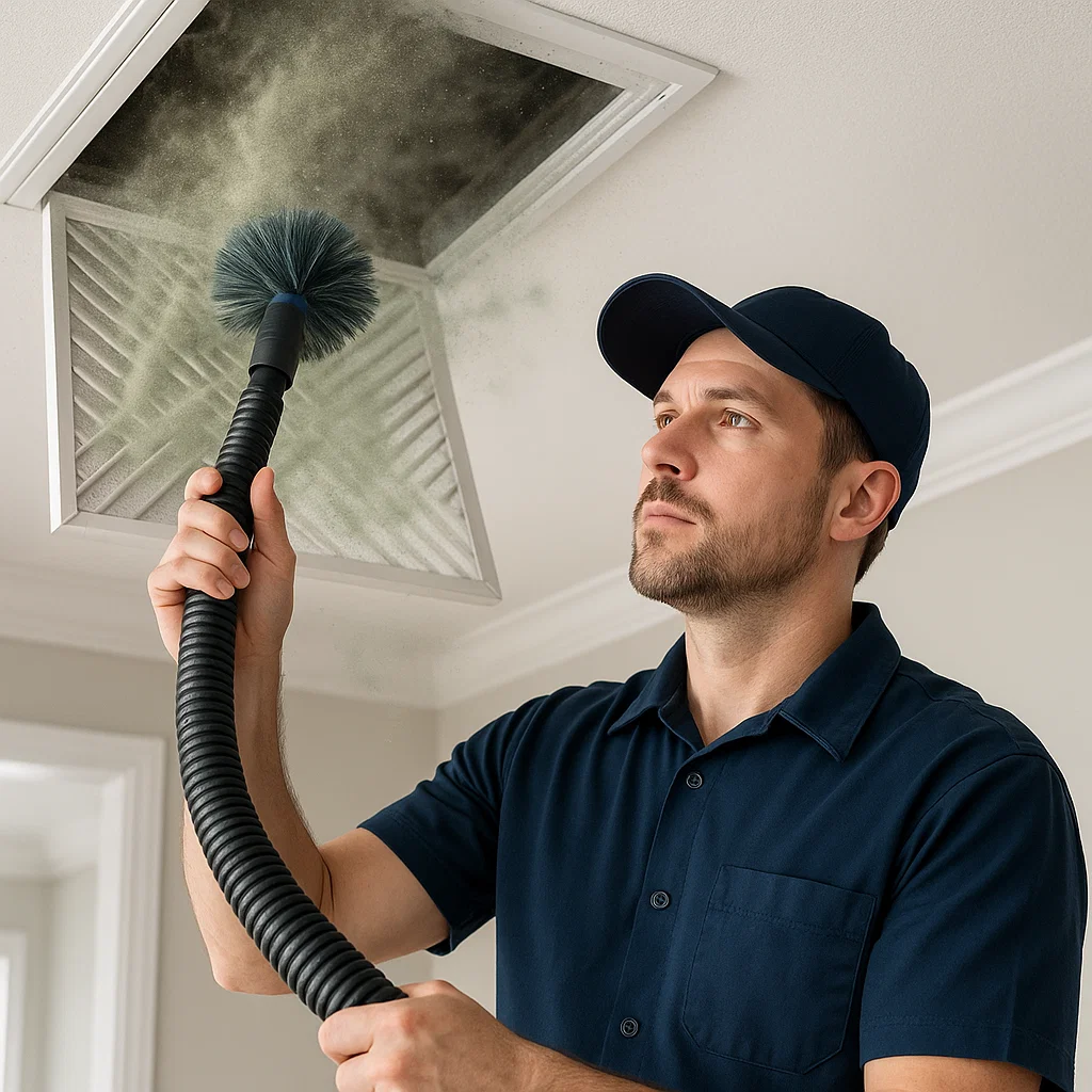 La Marque TX duct cleaning technician removing dust and odors for fresher indoor air